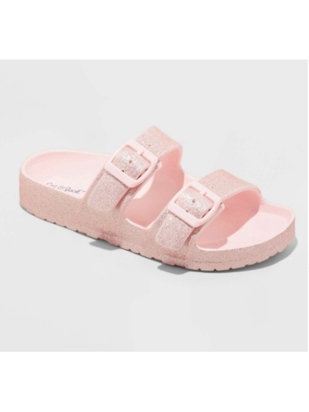 Cat & Jack Girls' Pink Glitter Double Buckle Slide Sandals Size 4 NWT